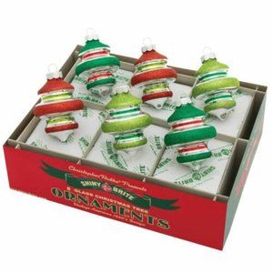 Shiny Brite Holiday Splendor Shapes Red Green Silver Ornament Set 6 3.25"